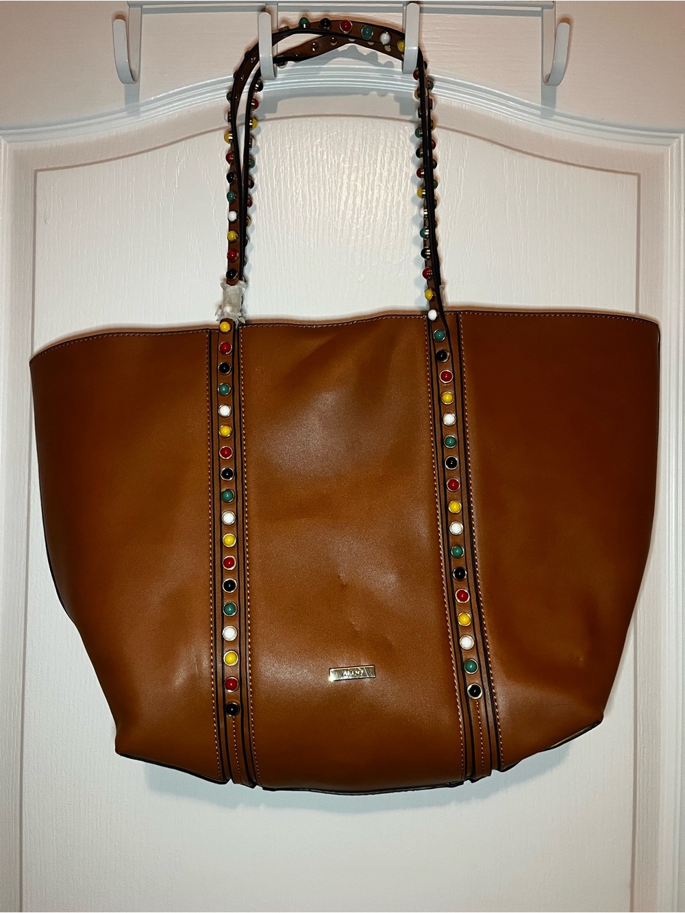Aldo Cadoadia large shoulder handbag in cognac with beaded embellishment